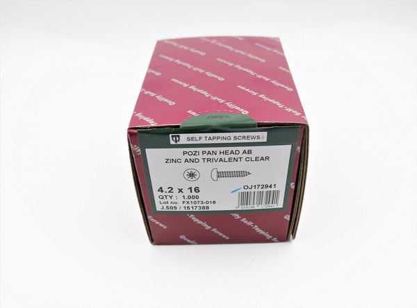 4.2 x 16 POZI PAN SELF TAPPING SCREWS ZINC PLATED POZIDRIVE TAPPERS