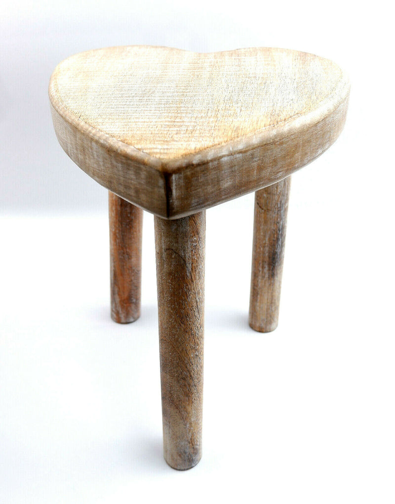 Sass & Belle Set of 2 Heart Wooden Stool Table Living Room Bedroom Rustic Gift
