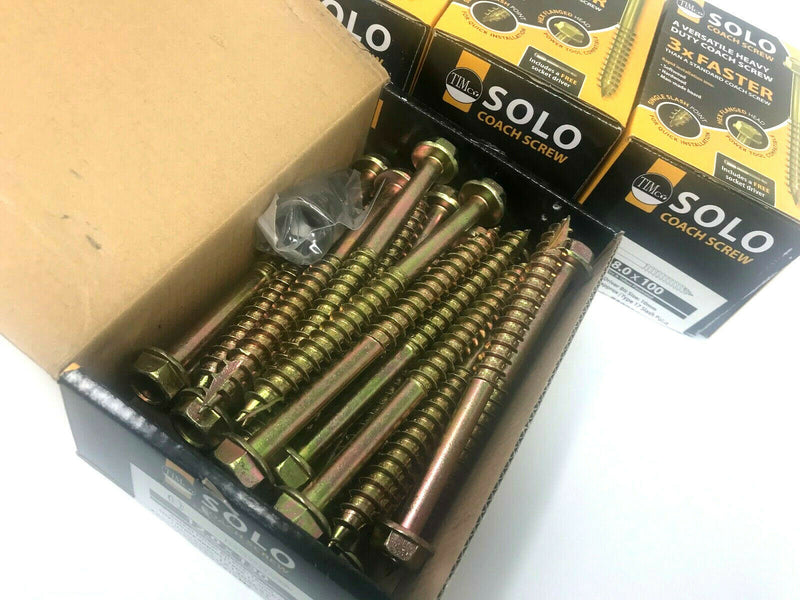 TRADE PACK TIMCO SOLO COACH SCREW HEX FLANGE HEAD YELLOW ZINC SLEEPER SCREWS