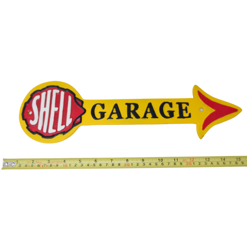 Cast Iron Shell Arrow Fuel Sign Plaque Wall Garage Petrol Shop Workshop Garage