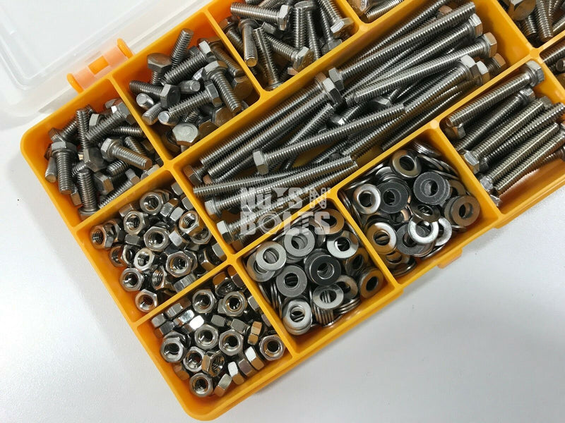 485 ASSORTED PIECE, A2 M4 FULLY THREADED BOLTS NUTS WASHERS SCREWS STAINLESS KIT