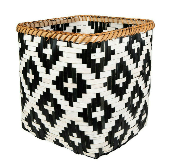 Scandi Boho Geo Bamboo Small Storage Basket Toys Tidy Planter Home