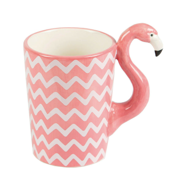 Sass & Belle Ziggy Flamingo Mug Cup Pink White Chevron with Cute Flamingo Handle