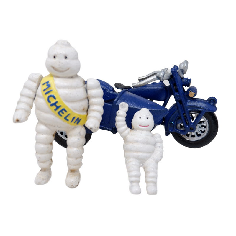 Cast Iron Michelin Man On Motorbike & Sidecar Statue Mascot Figure Bike Figurine