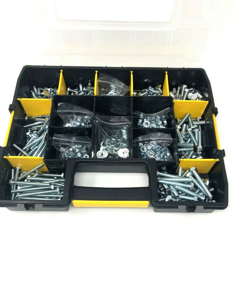 500 Piece Stanley Box 1/4 & 5/16 UNC ZINC NUTS BOLTS AND WASHER ASSORTMENT KIT