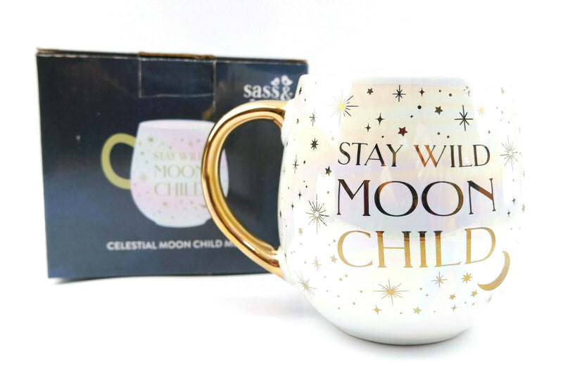 Sass & Belle Celestial Moon Child Gold Stars Iridescent Stoneware Mug Cup 475ml