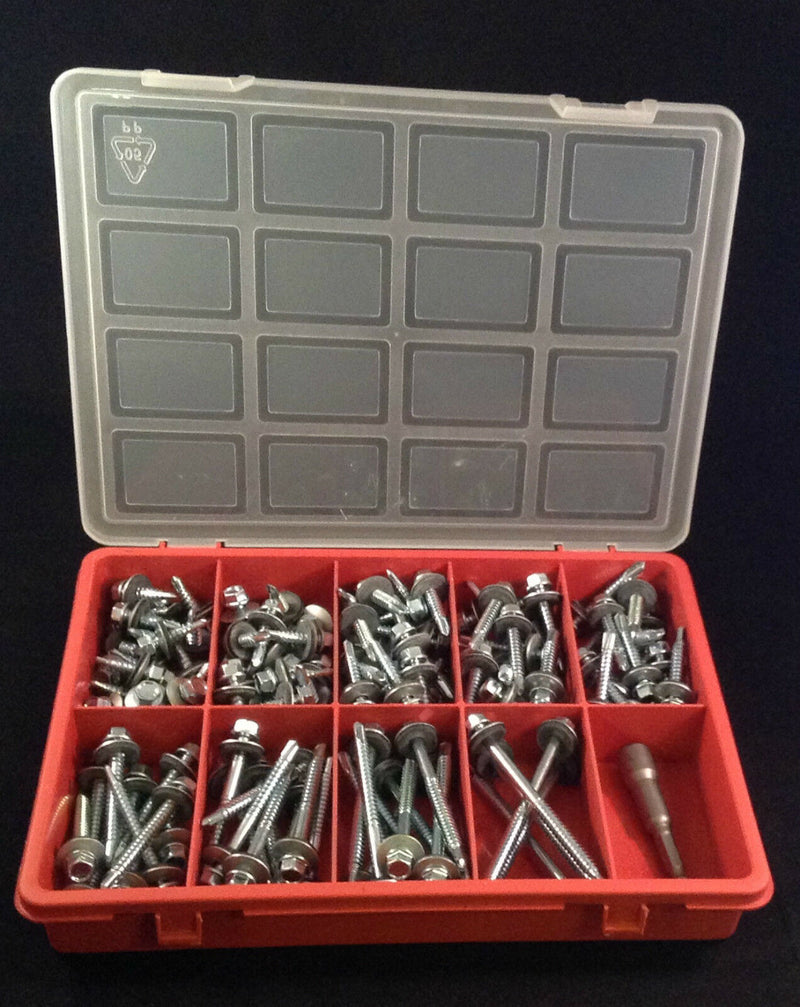 125pc Self Drilling Screw Set Hex Head with sealing washer CR3 Zinc Assortment
