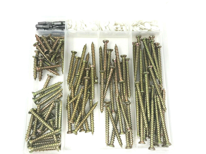 220 ASSORTED CONCRETE DOOR & WINDOW FRAME FIXING SCREWS TX30 BIT COVER CAPS KIT