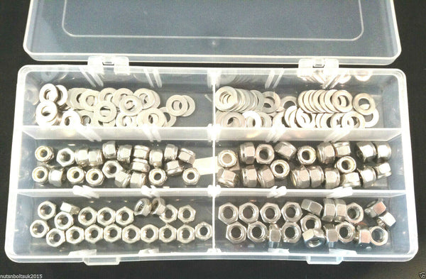 1/4 and 5/16 UNC kit box Hex Nuts, Nyloc Lock Nuts and Washers A2 Stainless