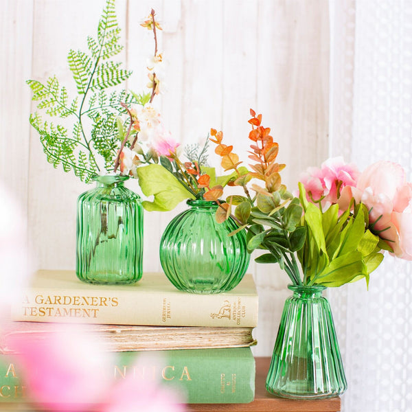 Sass & Belle - Set of 3 Green Glass Bud Vases - Garden Green Glaze