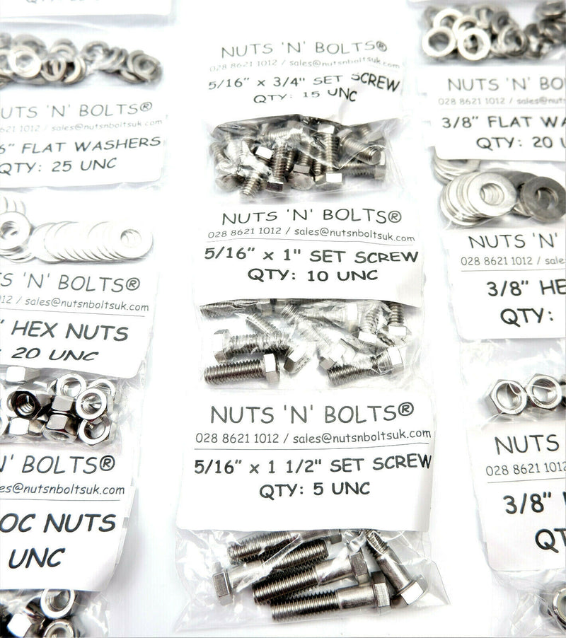UNC 450+ Stainless Steel Hex Bolts, Nyloc Nuts & Washer Assorted Pack Kit A2