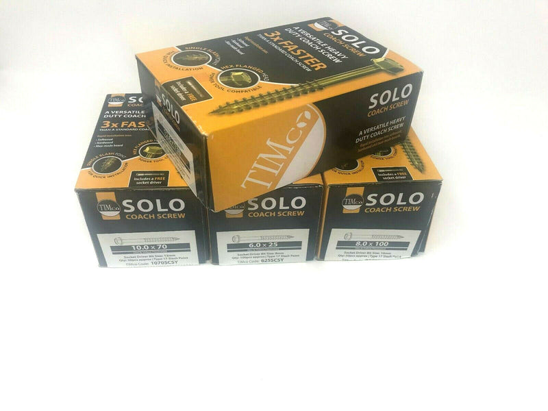 TRADE PACK TIMCO SOLO COACH SCREW HEX FLANGE HEAD YELLOW ZINC SLEEPER SCREWS