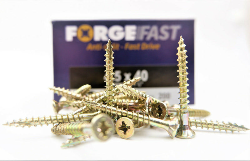 ForgeFix ForgeFast Elite Anti Split Wood Screws Yellow Boxed Pozi PZ 12-240mm