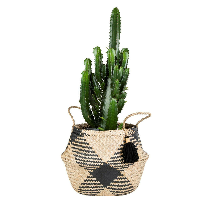 Sass & Belle Seagrass Black Tribal Tassel Storage Basket with Handles Home Decor