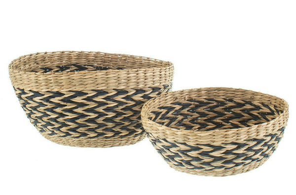 Sass & Belle (Set of 2) Black Chevron Seagrass Decorative Bowls/Baskets Storage