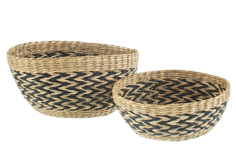 Sass & Belle (Set of 2) Black Chevron Seagrass Decorative Bowls/Baskets Storage