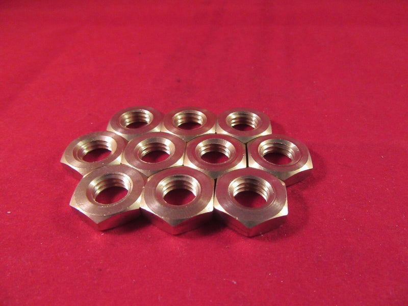 M10 BRASS FULL NUTS SOLID BRASS 10mm 10-PACK Jam Nuts Thin Nuts