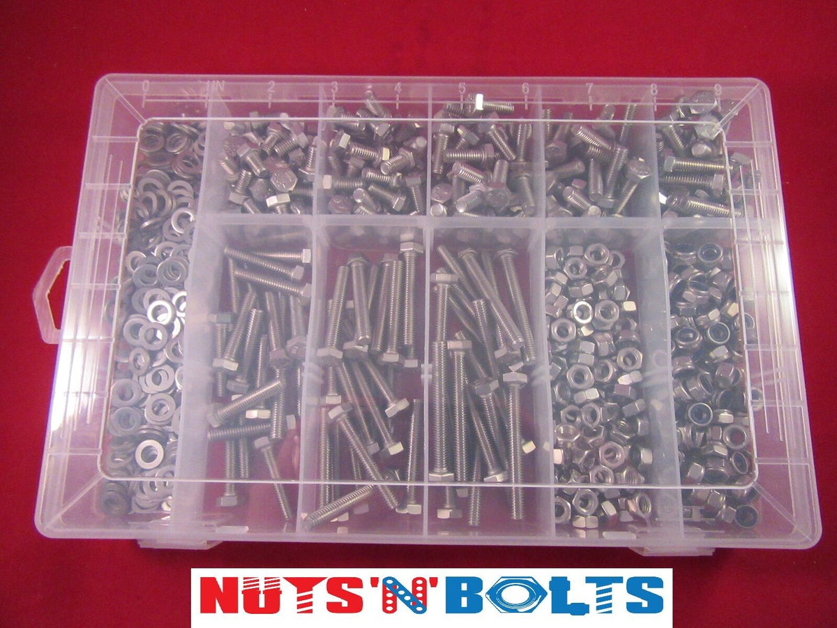 370-Piece M6 Stainless Steel Hex Bolt Nut Washer Assortment Kit - 202 Grade, Metric Hardware Set With Storage Box