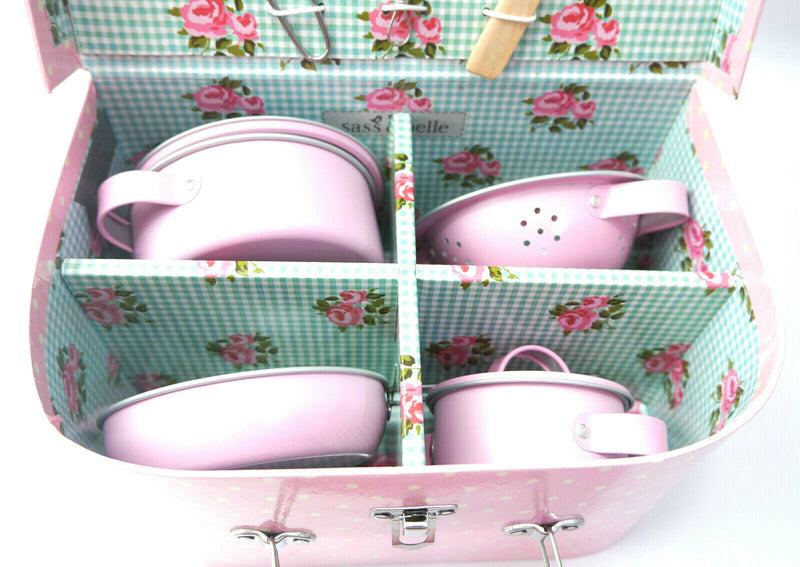 Sass and Belle Children Toy TeaSet Cooking set Kitchen Suitcase Metal Tin