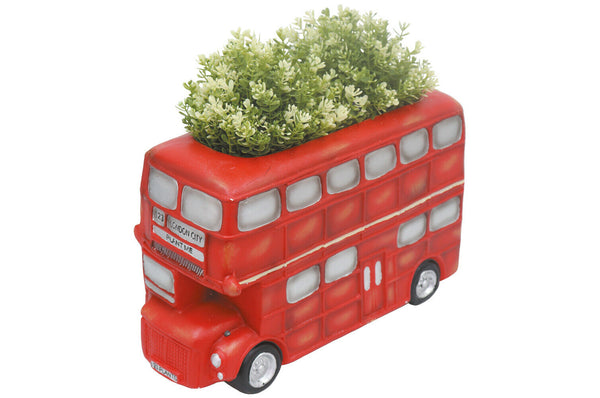 Traditional London Red Double Decker Bus Planter Garden Ornament