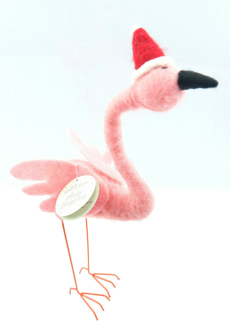 Sass and Belle Flamingo With Santa Hat Felt Standing Christmas Decoration Home