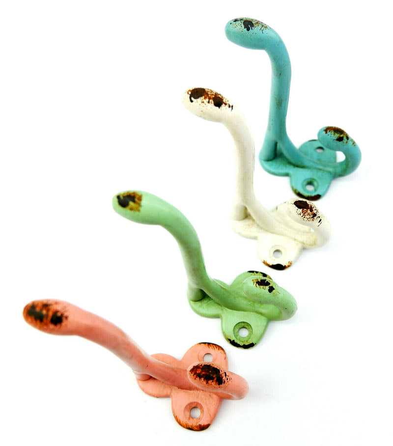 Rustic Boudoir Double Hook Assorted Colours Coats Hat Keys Shabby Chic 4 Piece