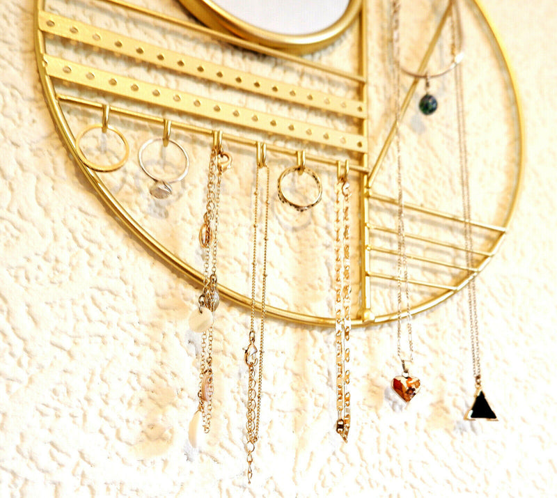 Abstract Gold Jewellery Hanger with Mirror Bedroom Necklace Earring Display Ring