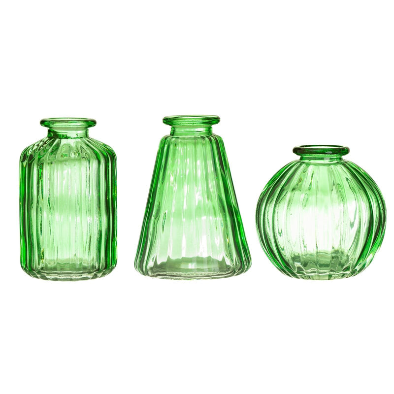 Sass & Belle - Set of 3 Green Glass Bud Vases - Garden Green Glaze