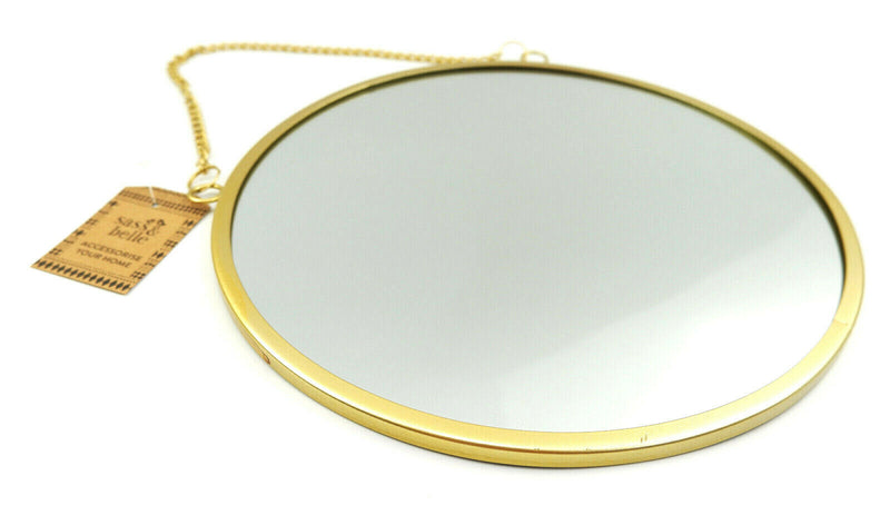 Contemporary Gold Colour Round Mirror Chain Link Wall Hanging Metal Frame 25cm
