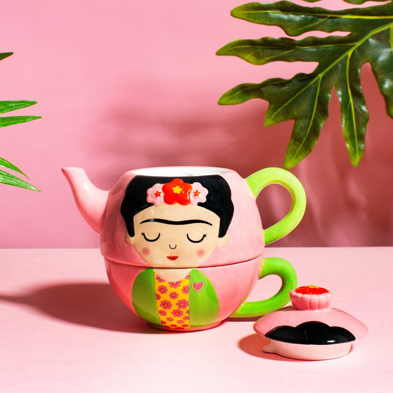 Sass & Belle Frida Kahlo Tea For One Pink Ceramic Teapot Gift Set