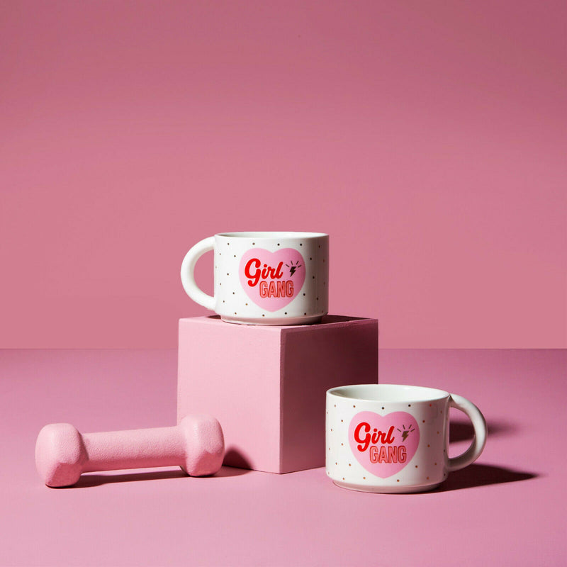 Sass & Belle Set 2 Girl Power Gang Stacking Mugs Cup Porcelain Home Coffee Tea