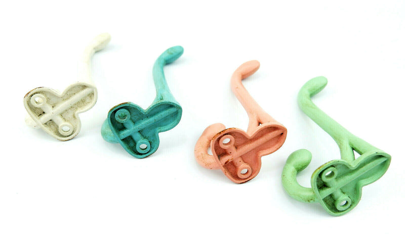 Rustic Boudoir Double Hook Assorted Colours Coats Hat Keys Shabby Chic 4 Piece