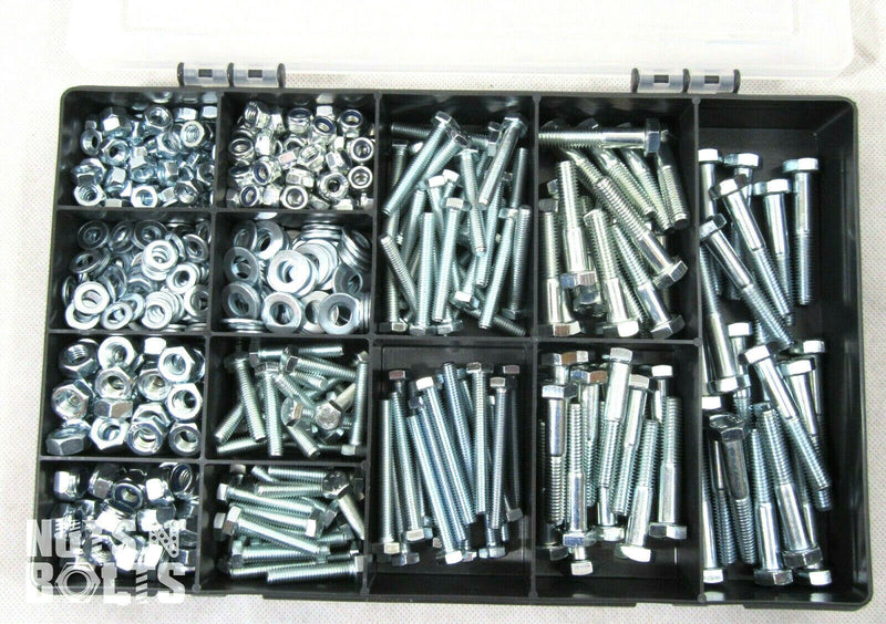 M6 and M8 Assortment Set Kit Assortment - Bolts Nuts Washers 525+ Pieces Hex BZP