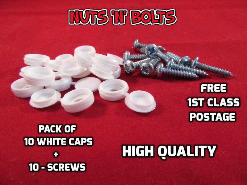 20Pce CAR NUMBER PLATE FITTING KIT SCREWS & CAPS FIXING KIT WHITE