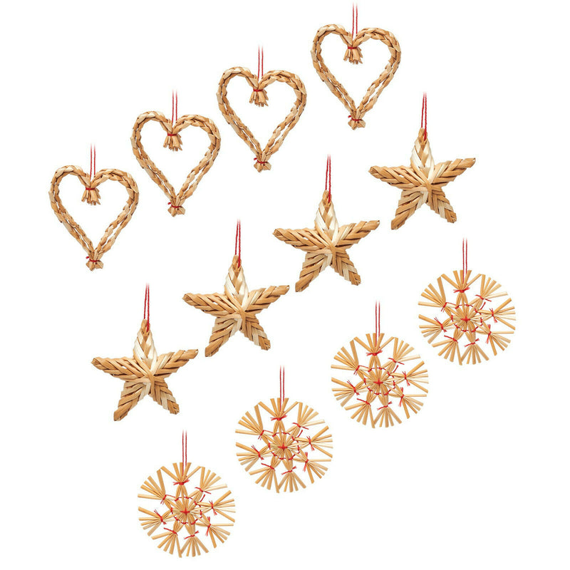 Traditional Straw Christmas Scandinavian Nordic Festive Decorations Set of 12