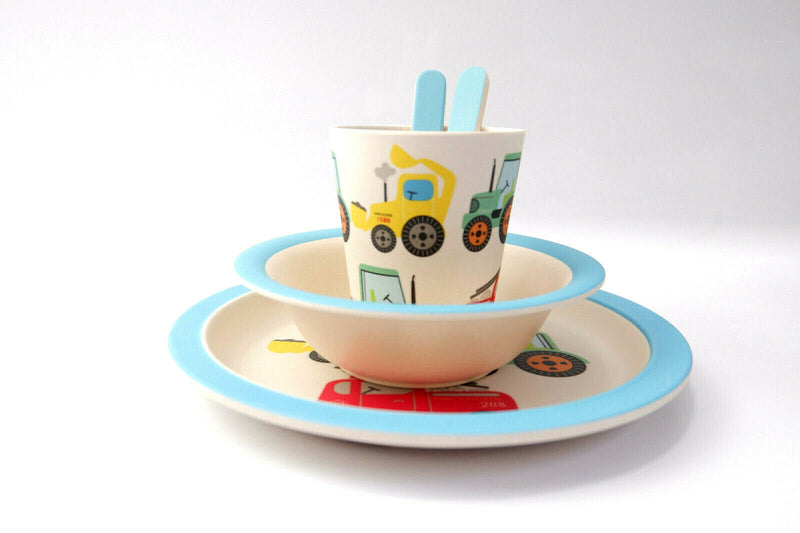 Transport Bamboo Tableware Set Kids Childs Eco Friendly Dinner Lunch Set