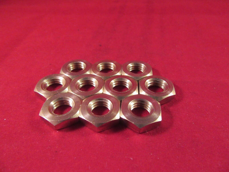 M10 Brass Half Nuts. Brass Lock Nuts, Brass Jam Nuts, 10mm Brass Thin Nuts x 10
