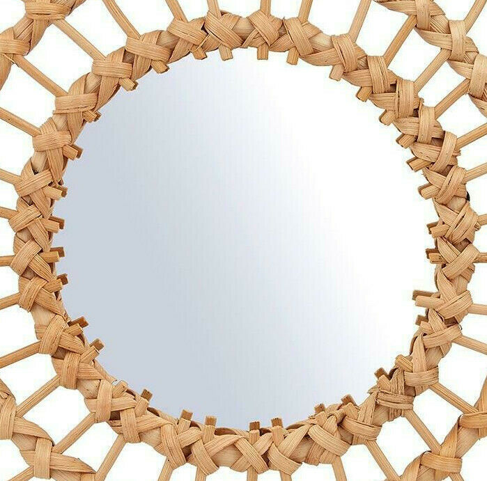 Sass & Belle Large Rattan Retro Mirror Decorative Home Glass Round Style Wall