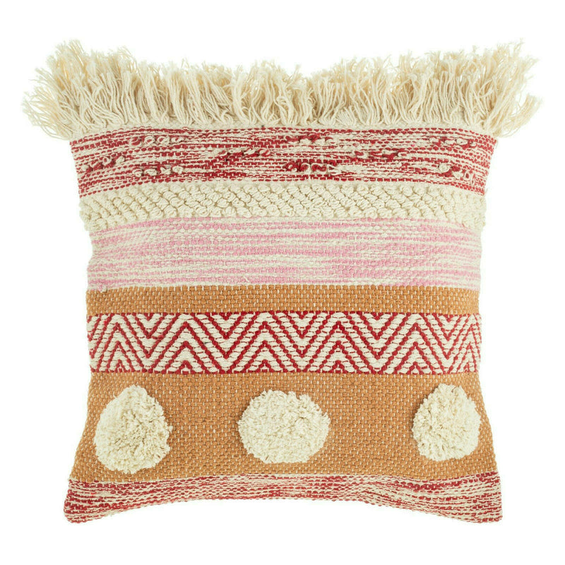 Sass and Belle - Nevada Pink Woven Stripe Tufted 100% Cotton Cushion Boho