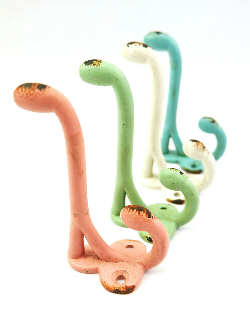 Rustic Boudoir Double Hook Assorted Colours Coats Hat Keys Shabby Chic 4 Piece