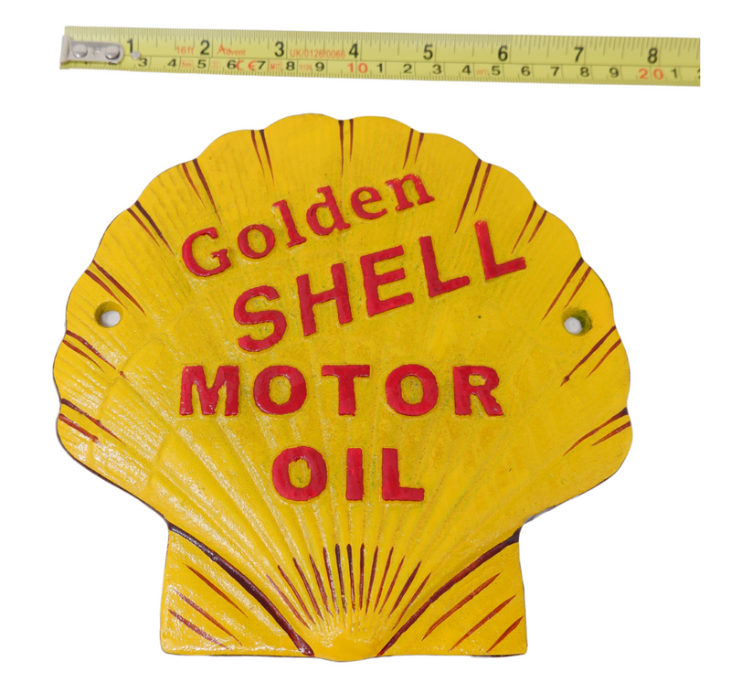 Cast Iron Golden Shell Motor Oil Wall Plaque Sign Shell shape Gasoline Garage