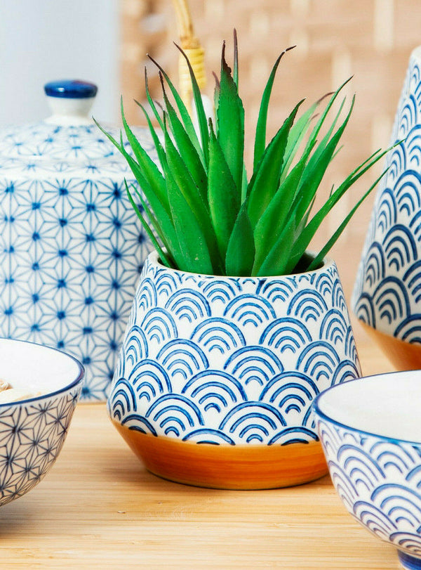 Sass & Belle Blue Wave Planter Small Holder  Garden Home Decor Flower Pot Gift