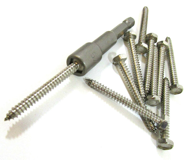 8 x 1" 3/4 Hex Head Self Tappers Stainless Steel Tapping Bolt Head Driver Bit