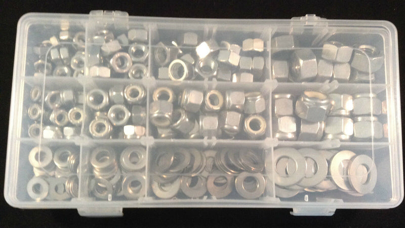 1/4 ,5/16, 3/8 & 1/2 UNC kit box Hex Nuts, Nyloc Nuts and Washers A2 Stainless