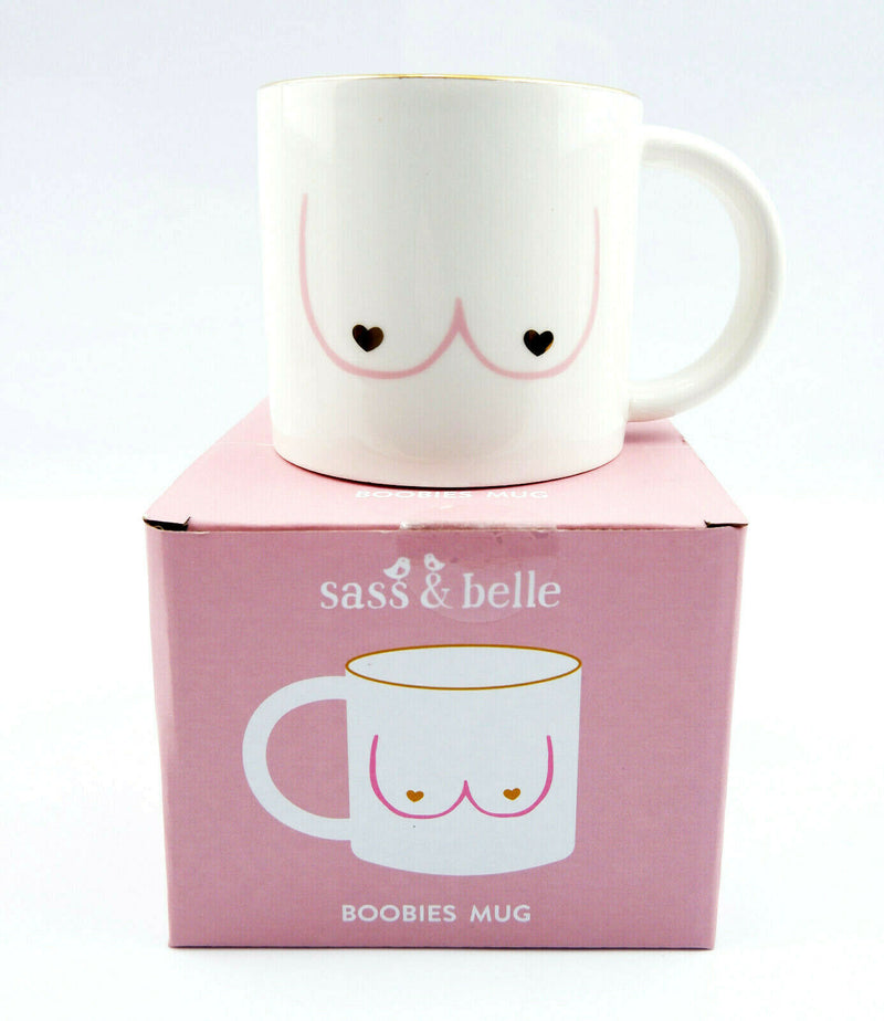 Sass & Belle Girl Power Boobie Gold Ceramic Mug Gift Boxed 315ml Coffee Tea Cup