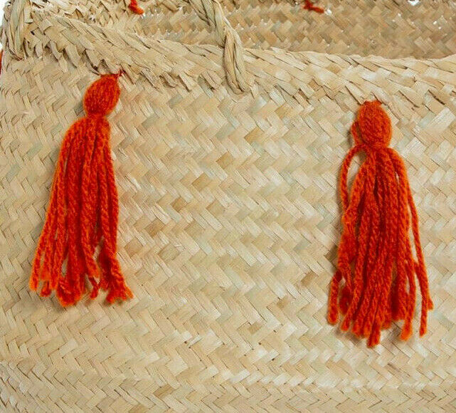 SASS & BELLE TERRACOTTA SEAGRASS TASSEL BASKET STORAGE TOYS HOME STYLE