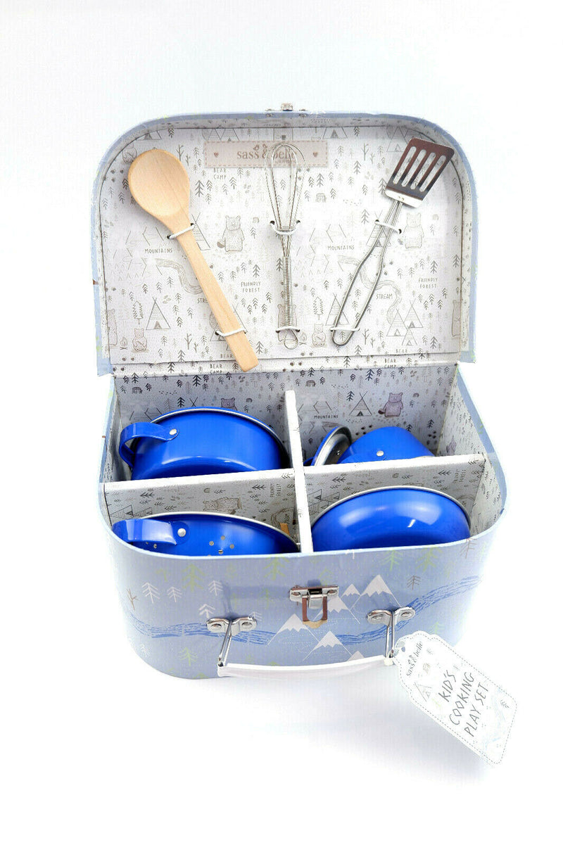 Sass and Belle Children Toy TeaSet Cooking set Kitchen Suitcase Metal Tin