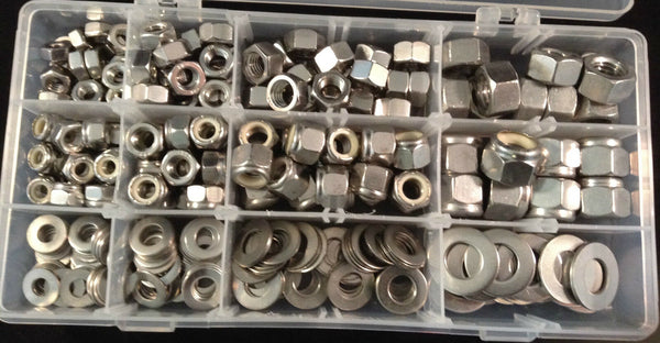 1/4 ,5/16, 3/8 & 1/2 UNC kit box Hex Nuts, Nyloc Nuts and Washers A2 Stainless