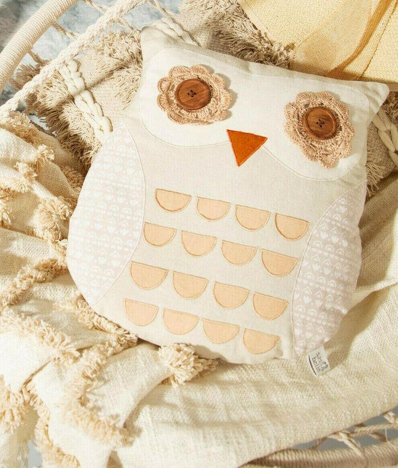 Sass & Belle Maya Button Eyed Owl Embroidered Cushion Plush Pillow Home Decor