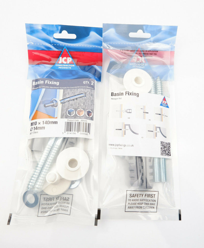 Wall Mounted Basin Fixing Kit 140mm Screws Plug Washer Bathroom Sink Fitting